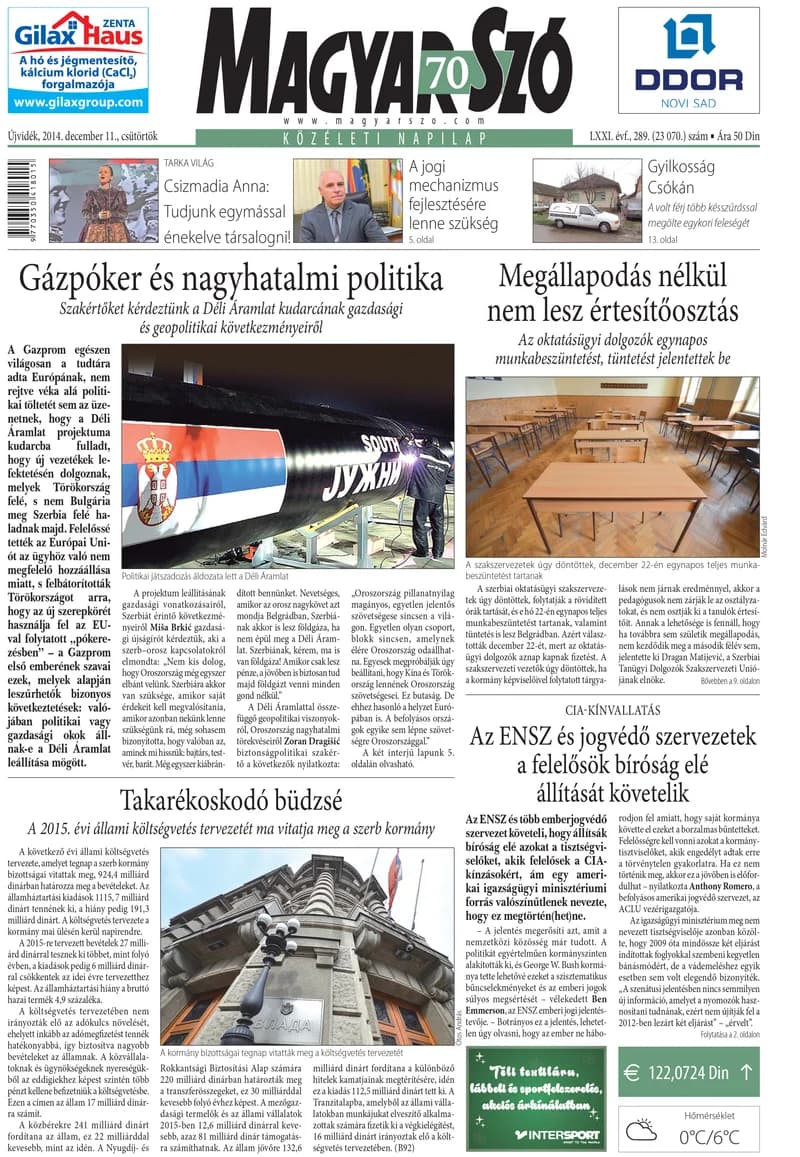 Magyar Szó, 71. évf. 2014. december 11. 289. sz. 1–20. oldal