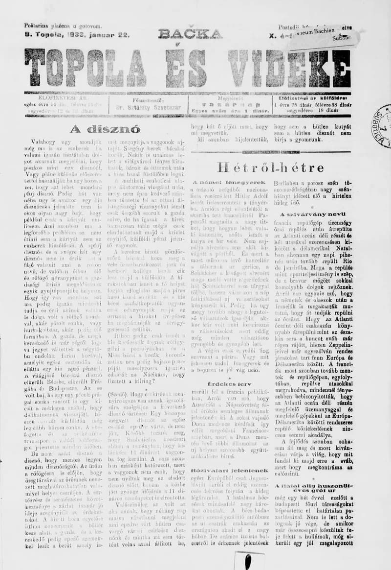 Bačka Topola és Vidéke, 10. évf. 1933. január 22. 4. sz.