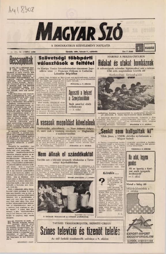 Magyar Szó, 48. évf. 1991. február 7. 36. sz. 1–16. oldal