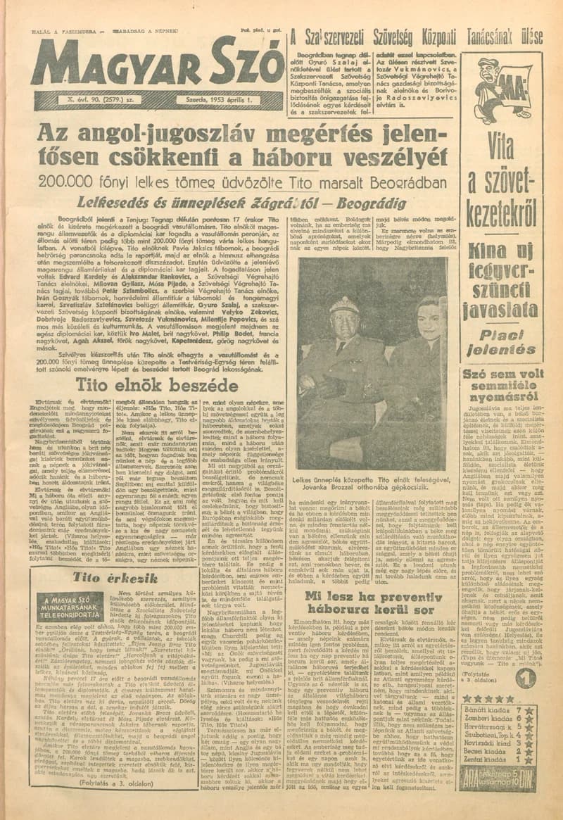 Magyar Szó, 10. évf. 1953. április 1. 90. sz. 1–10. oldal
