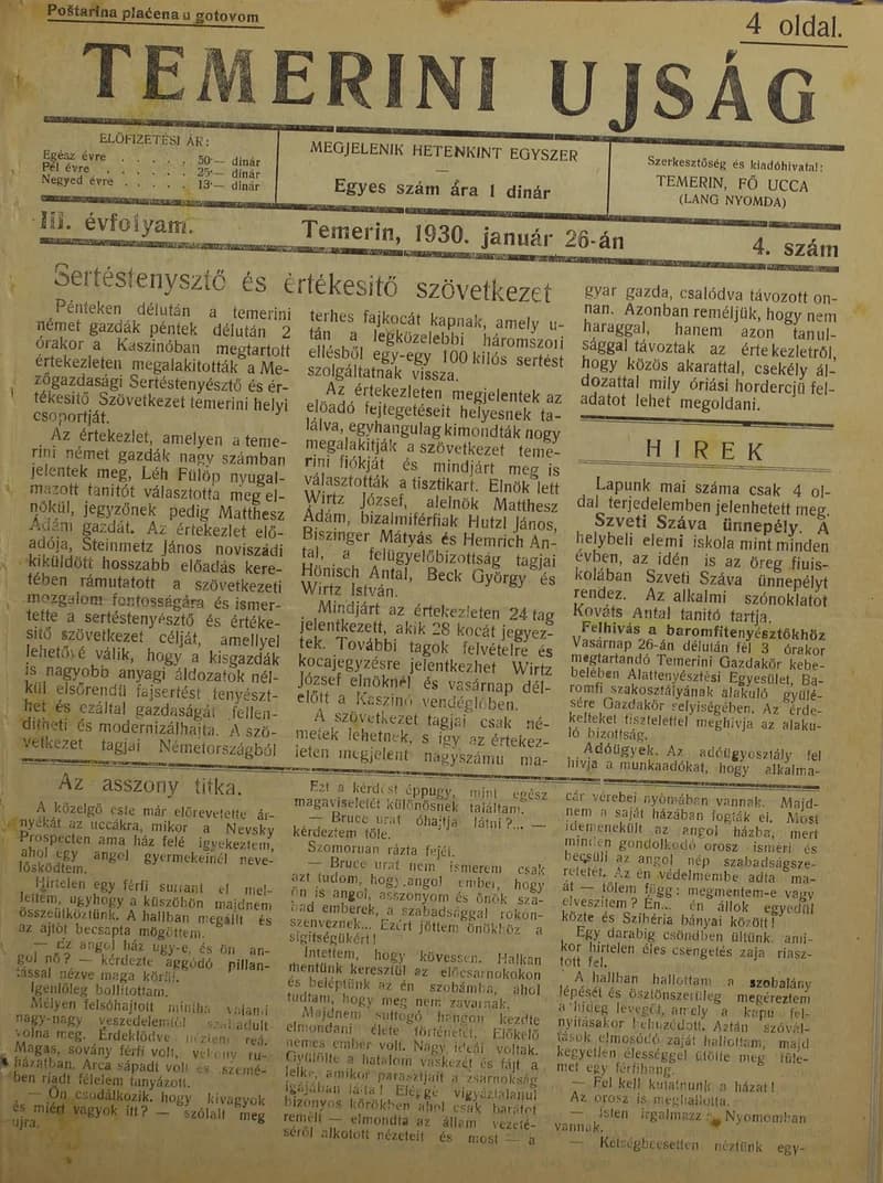 Temerini Újság 1928-1944, 3. évf. 1930. január 26. 4. sz.