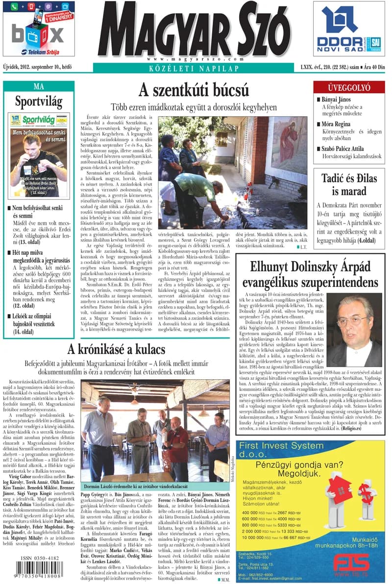 Magyar Szó, 69. évf. 2012. szeptember 10. 210. sz. 1–16. oldal