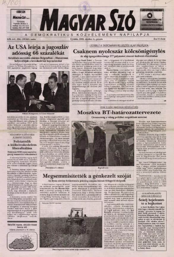 Magyar Szó, 59. évf. 2002. október 4. 234. sz. 1–16. oldal