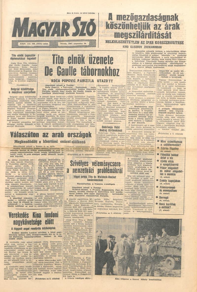 Magyar Szó, 24. évf. 1967. augusztus 30. 238. sz. 1–12. oldal