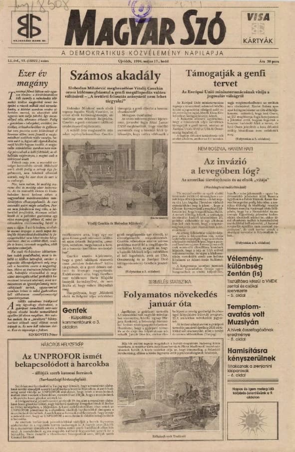 Magyar Szó, 51. évf. 1994. május 17. 93. sz. 1–16. oldal
