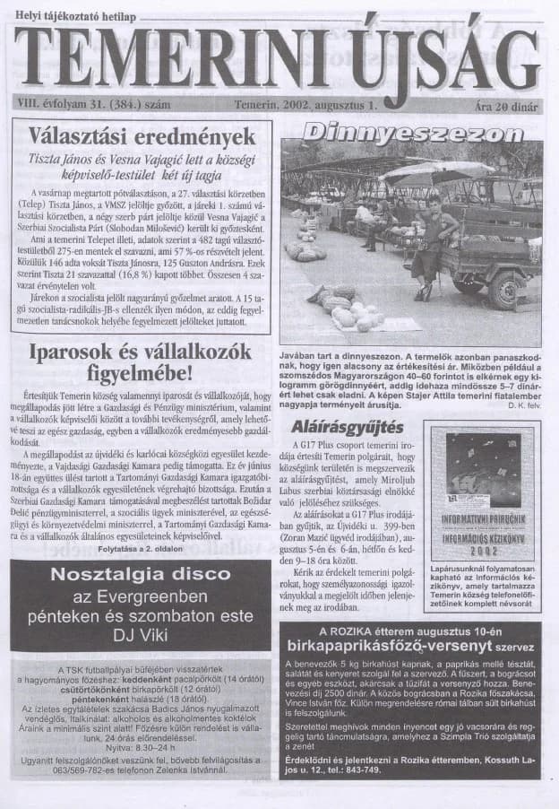 Temerini Újság, 8. évf. 2002. augusztus 1. 31. sz.