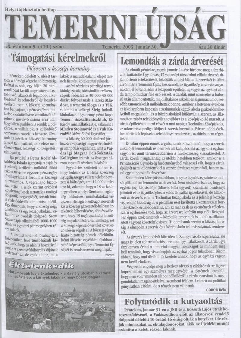 Temerini Újság, 9. évf. 2003. január 30. 5. sz.
