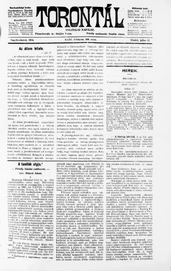 Torontál, 43. évf. 1914. július 17. 160. sz.