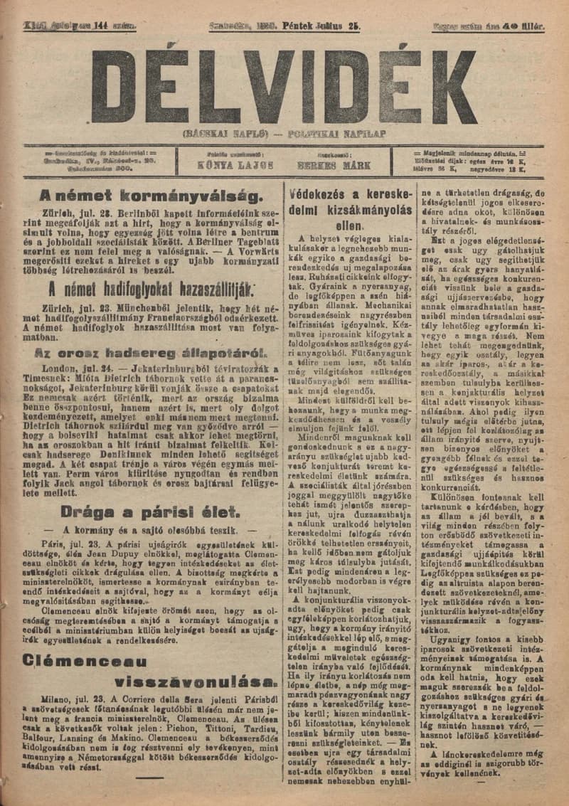 Délvidék, 13. évf. 1919. július 25. 144. sz.