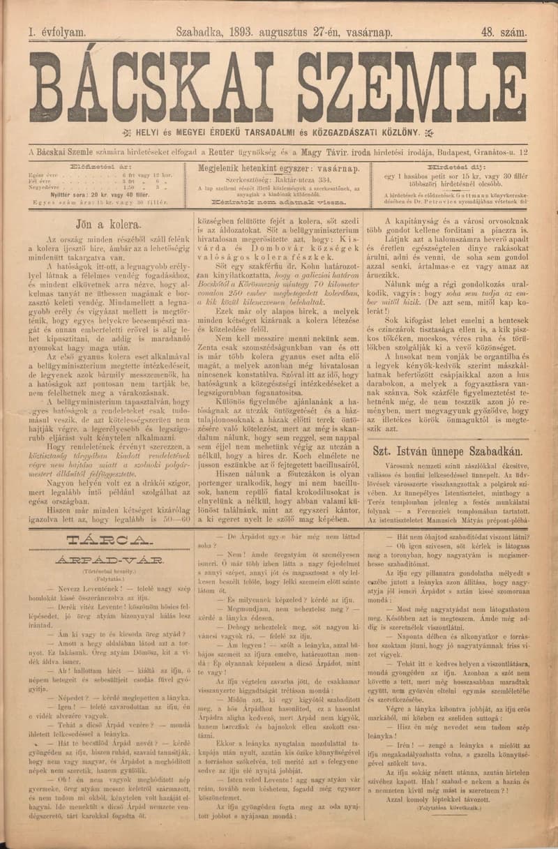 Bácskai Szemle, 1. évf. 1893. augusztus 27. 48. sz.