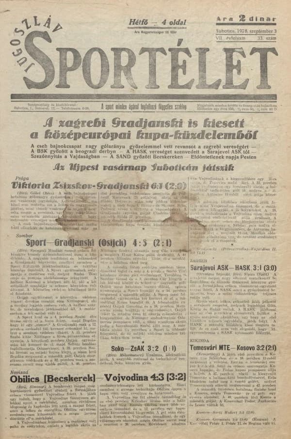 Jugoszláv sportélet, 7. évf. 1928. szeptember 3. 33. sz.