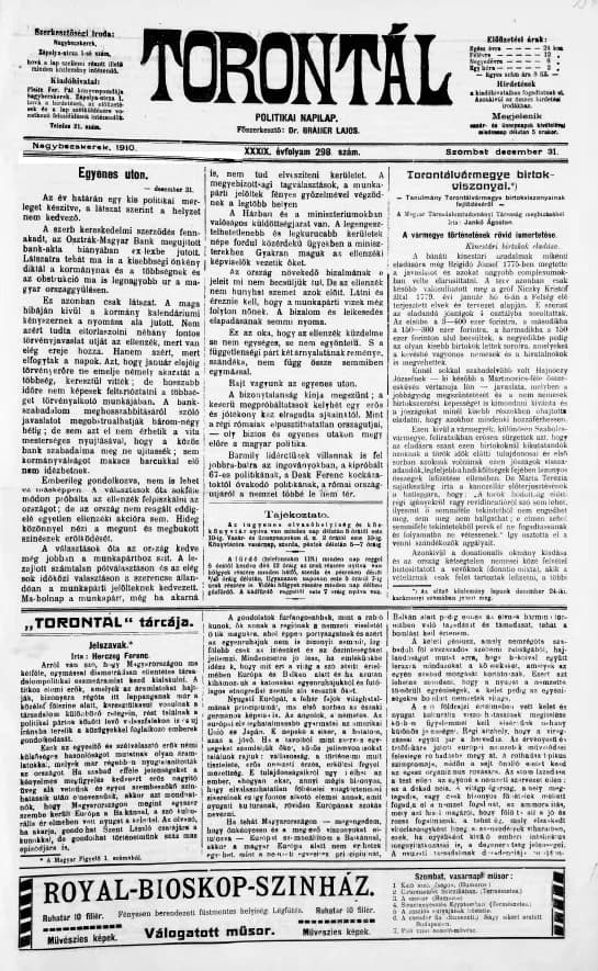 Torontál, 39. évf. 1910. december 31. 298. sz.