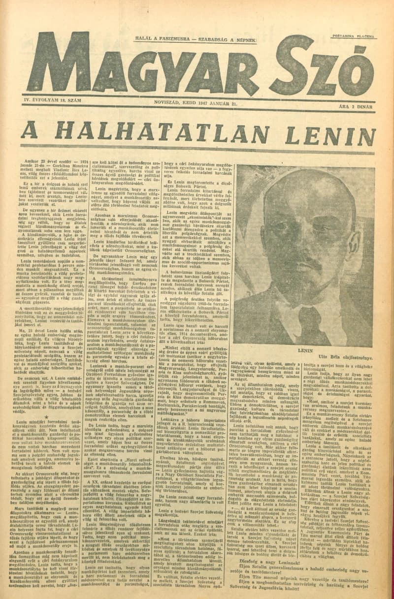 Magyar Szó, 4. évf. 1947. január 21. 18. sz. 1–8. oldal