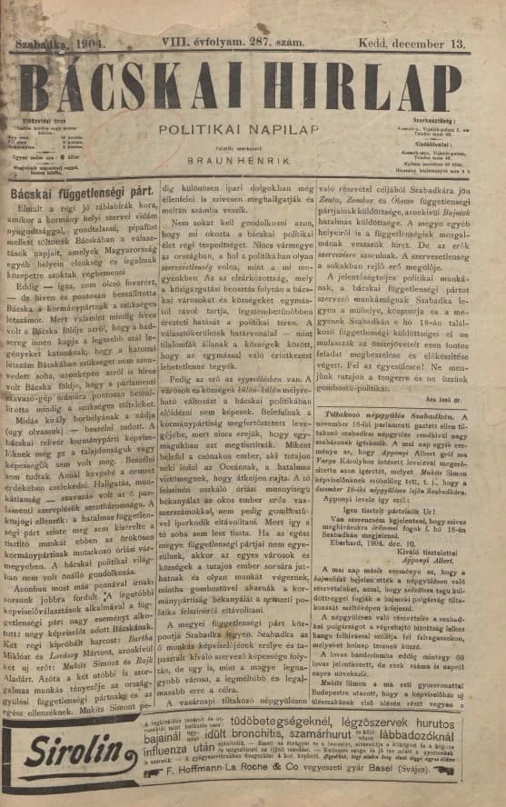 Bácskai Hirlap, 8. évf. 1904. december 13. 287. sz.