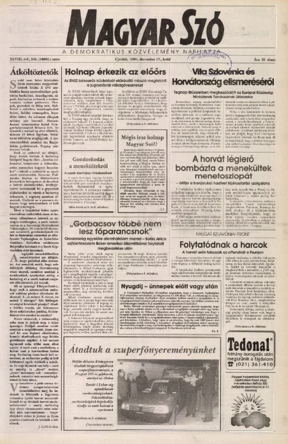 Magyar Szó, 48. évf. 1991. december 17. 345. sz. 1–20. oldal