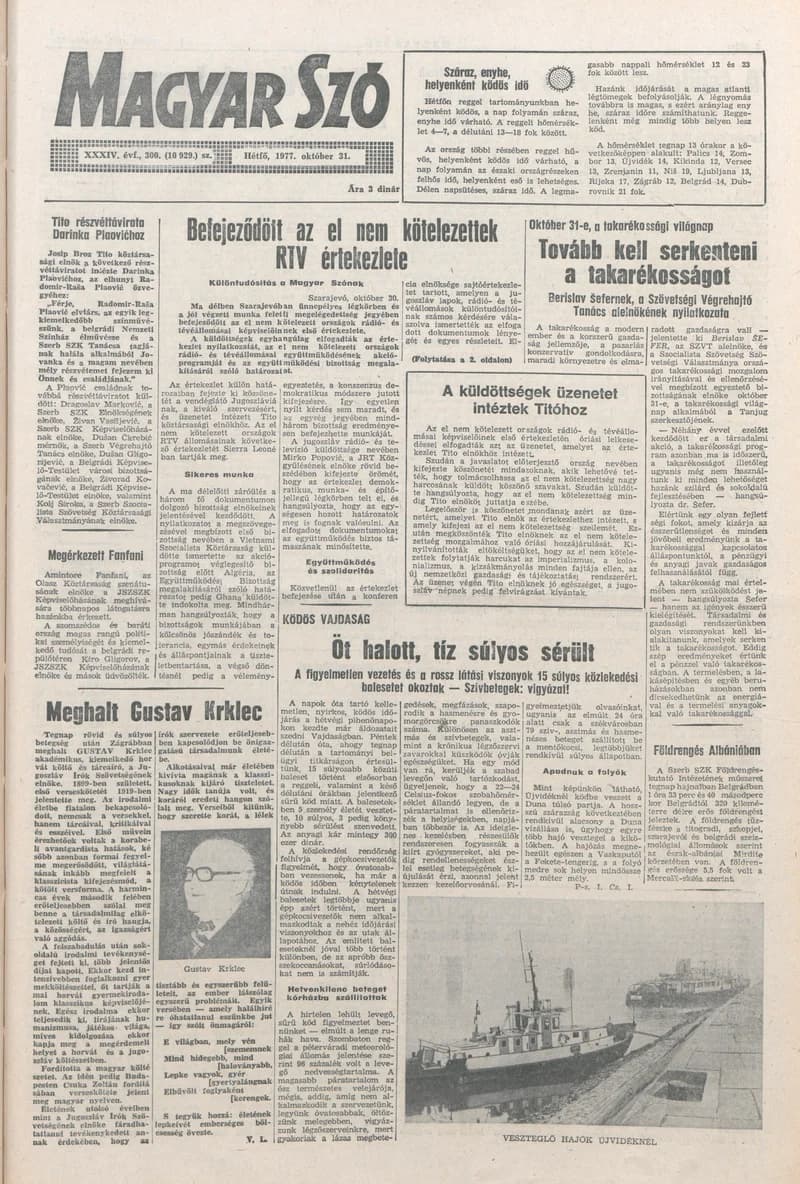Magyar Szó, 34. évf. 1977. október 31. 300. sz.