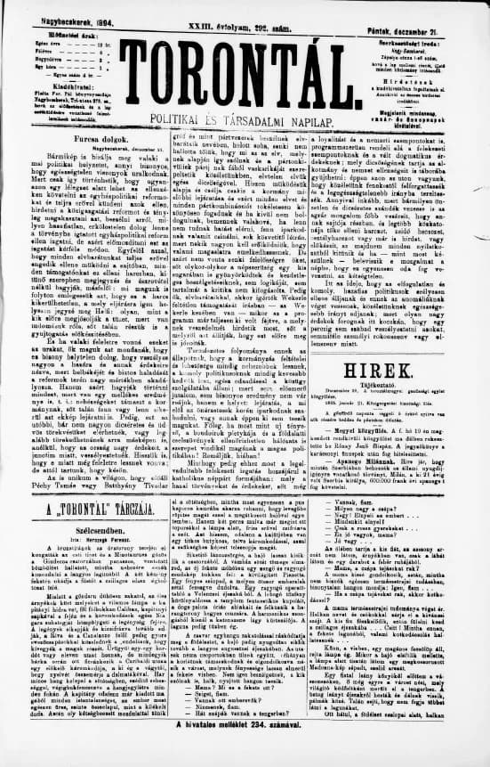 Torontál, 23. évf. 1894. december 21. 292. sz.