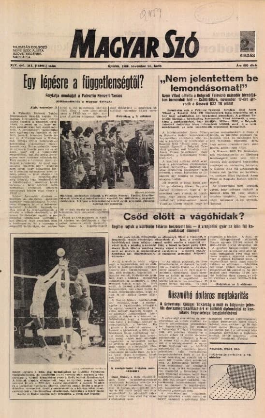 Magyar Szó, 45. évf. 1988. november 14. 315. sz.