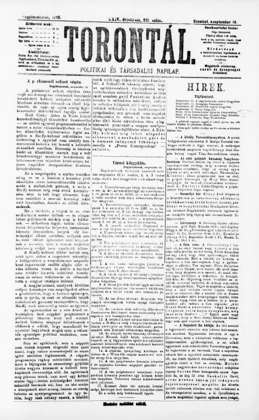 Torontál, 24. évf. 1895. szeptember 14. 211. sz.