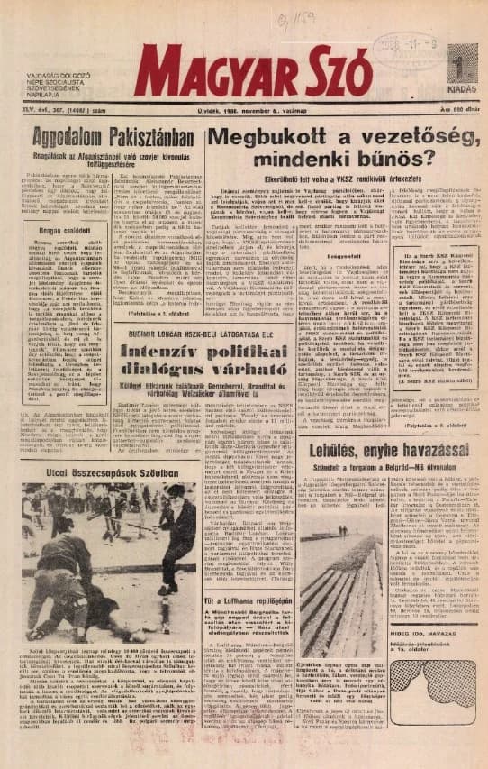 Magyar Szó, 45. évf. 1988. november 6. 307. sz.