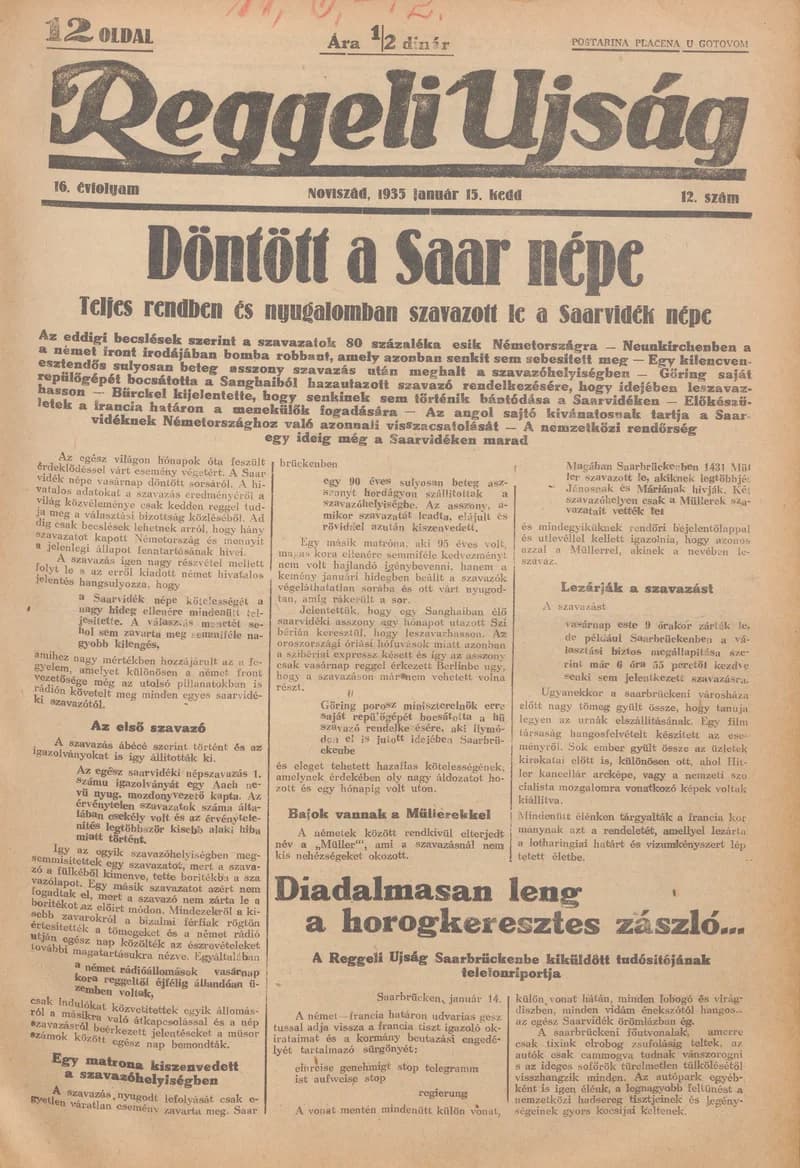 Reggeli Újság, 16. évf. 1935. január 15. 12. sz.