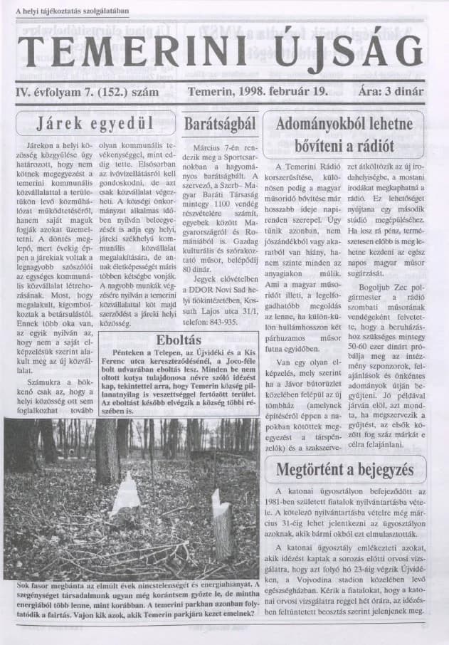 Temerini Újság, 4. évf. 1998. február 19. 7. sz.
