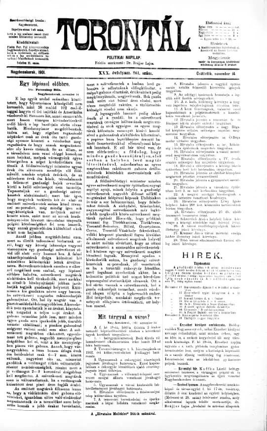 Torontál, 30. évf. 1901. november 14. 261. sz.