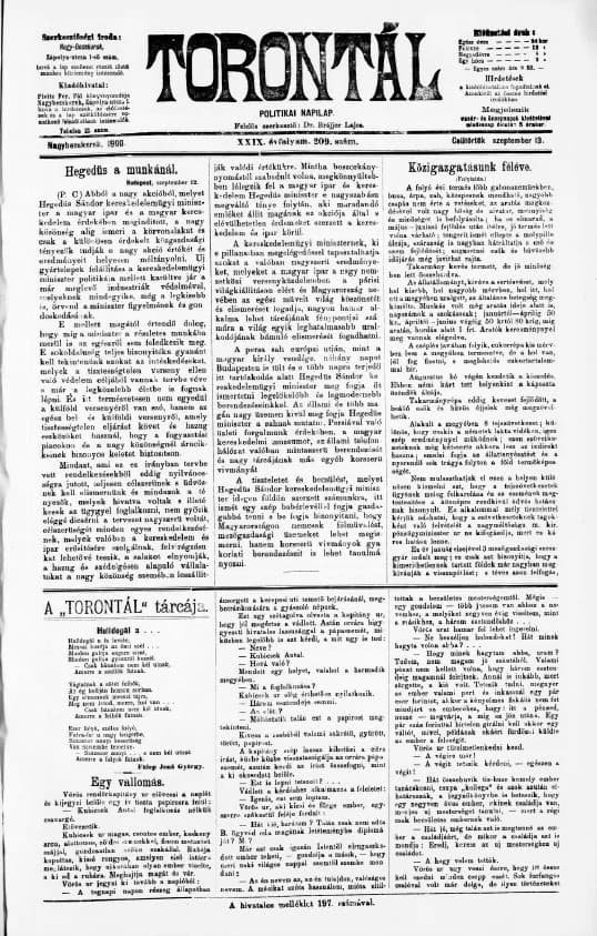 Torontál, 29. évf. 1900. szeptember 13. 209. sz.