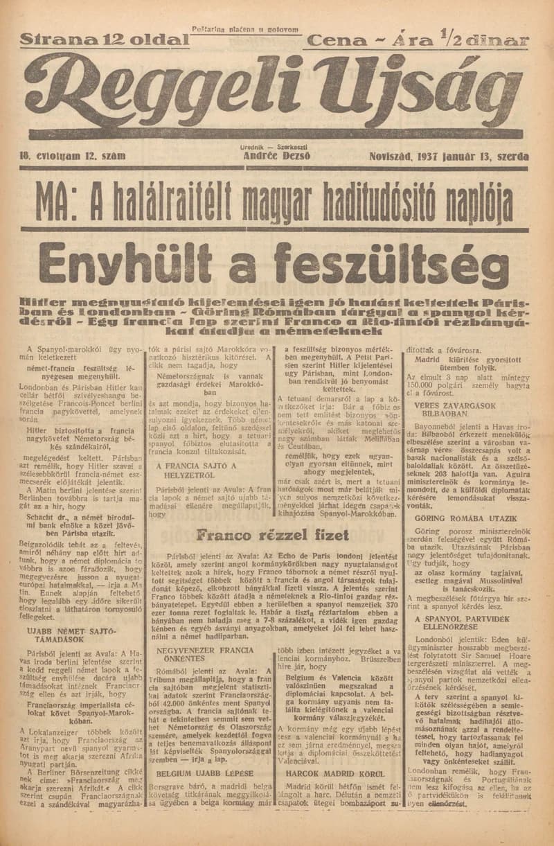Reggeli Újság, 18. évf. 1937. január 13. 12. sz.