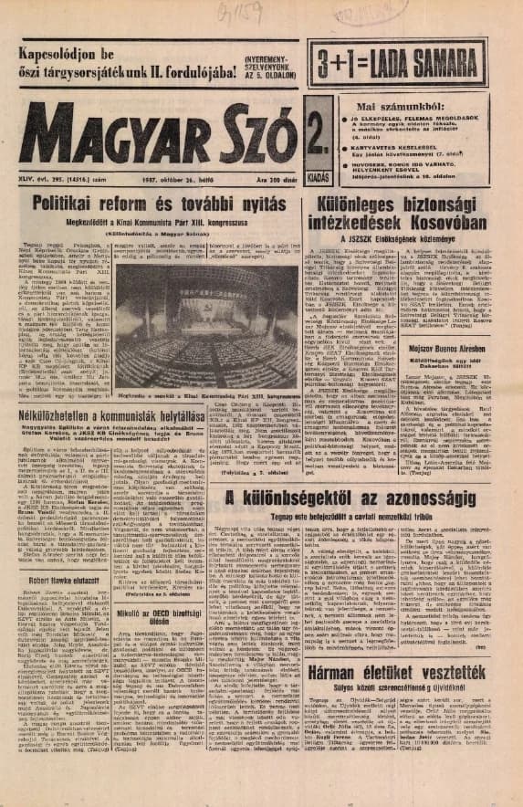 Magyar Szó, 44. évf. 1987. október 26. 295. sz. 1–20. oldal