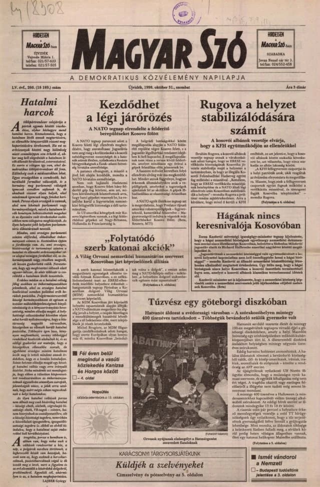 Magyar Szó, 55. évf. 1998. október 31. 260. sz. 1–16. oldal
