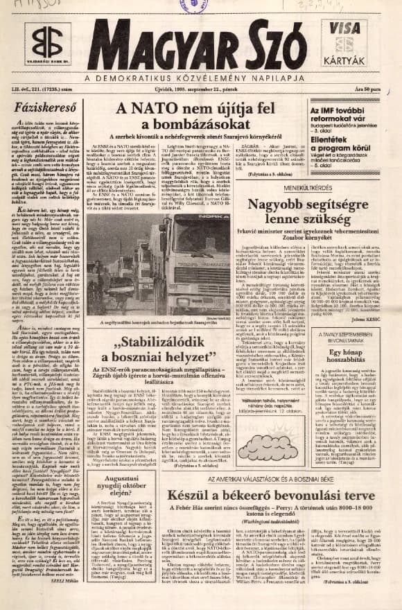Magyar Szó, 52. évf. 1995. szeptember 22. 221. sz. 1–16. oldal