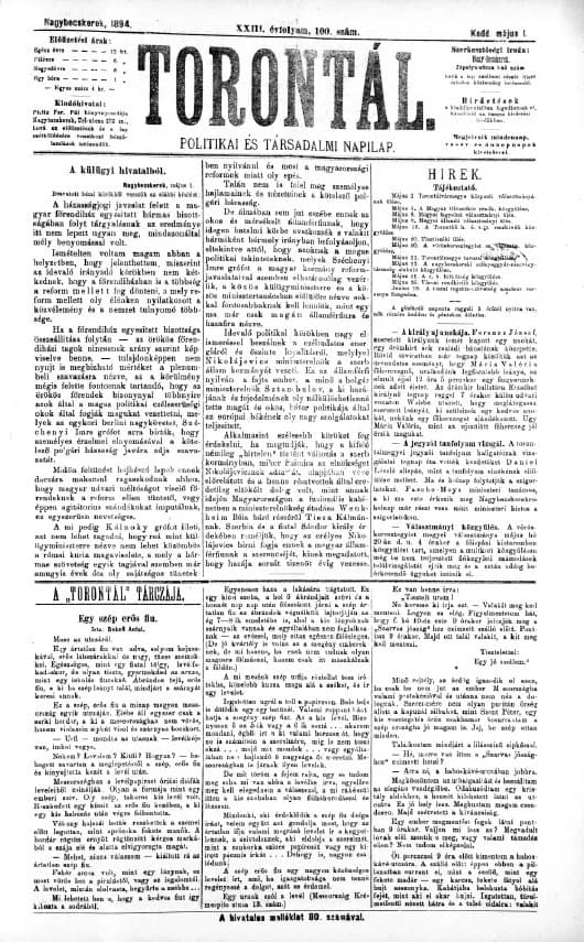 Torontál, 23. évf. 1894. május 1. 100. sz.