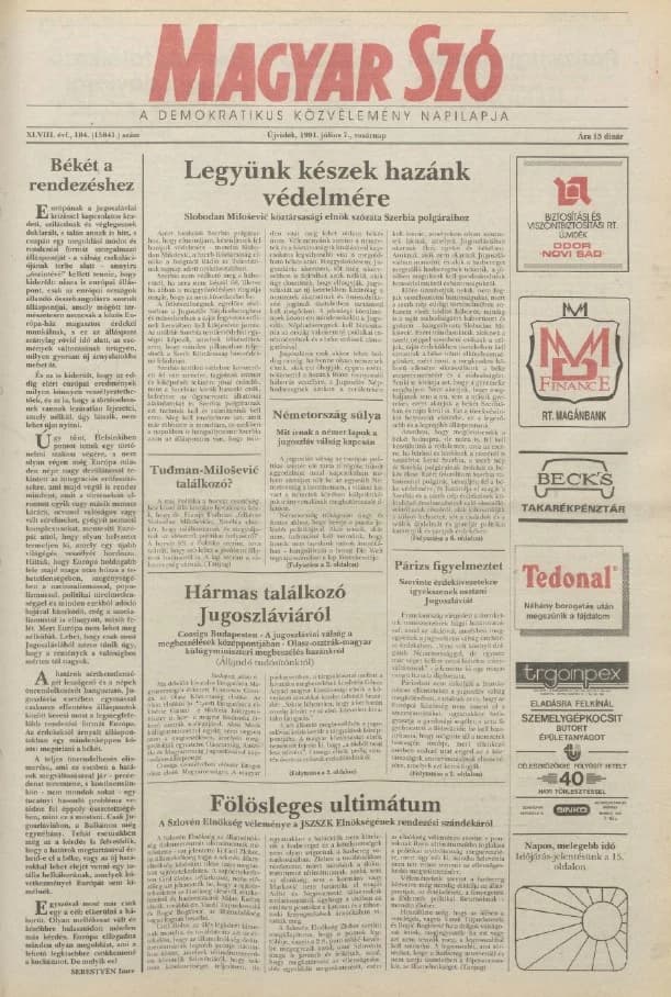 Magyar Szó, 48. évf. 1991. július 7. 184. sz. 1–28. oldal