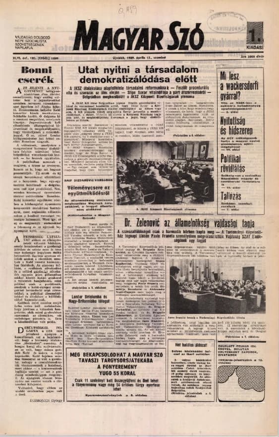 Magyar Szó, 46. évf. 1989. április 15. 102. sz. 1–24. oldal