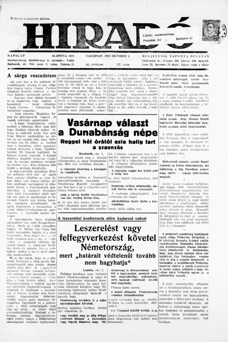 Híradó, 62. évf. 1933. október 8. 237. sz.