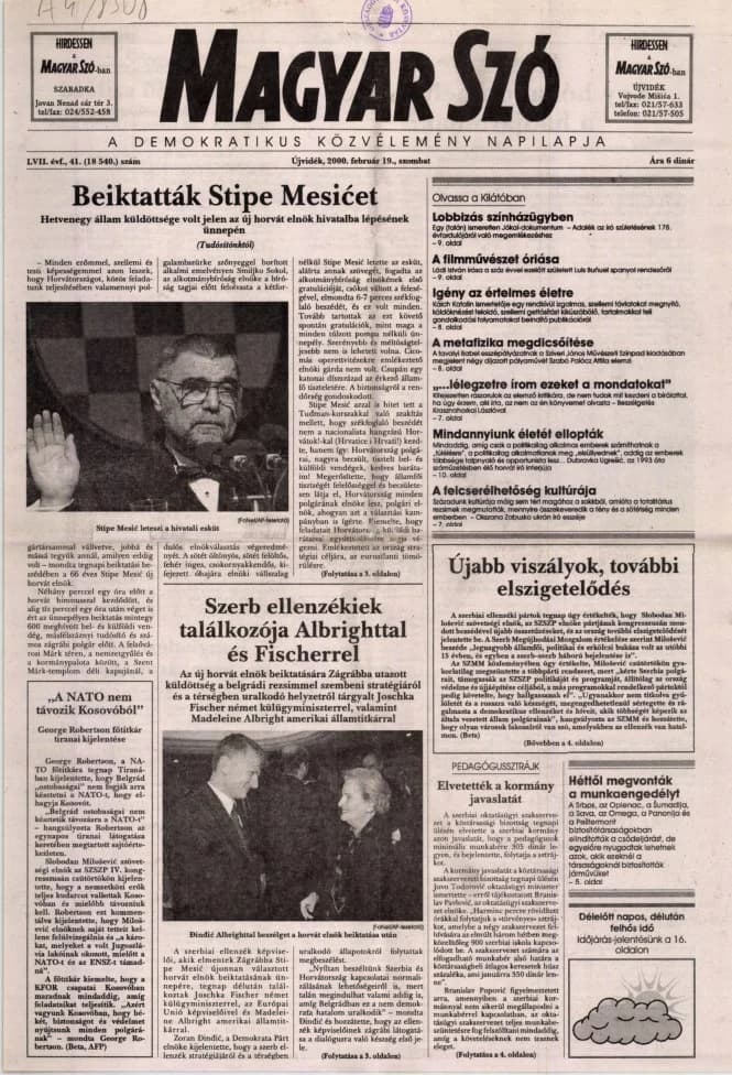 Magyar Szó, 57. évf. 2000. február 19. 41. sz. 1–16. oldal