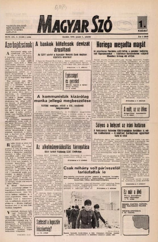 Magyar Szó, 47. évf. 1990. január 5. 3. sz. 1–20. oldal
