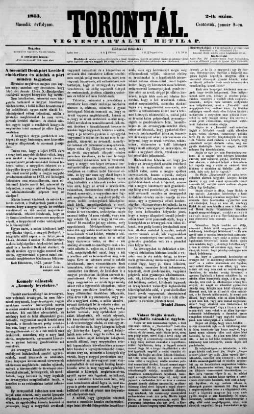 Torontál, 2. évf. 1873. január 9. 2. sz.