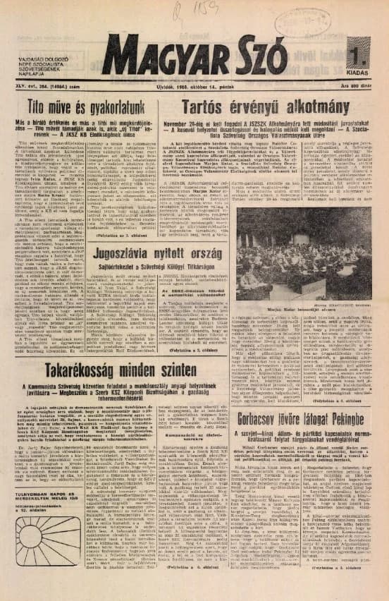 Magyar Szó, 45. évf. 1988. október 14. 284. sz.