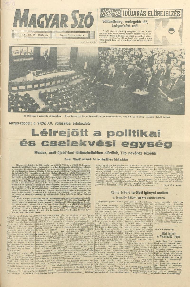 Magyar Szó, 31. évf. 1974. április 19. 107. sz. 1–20. oldal