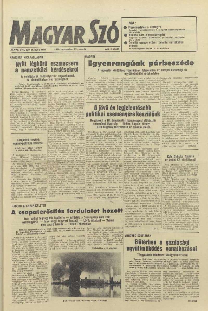 Magyar Szó, 37. évf. 1980. november 19. 320. sz. 1–20. oldal