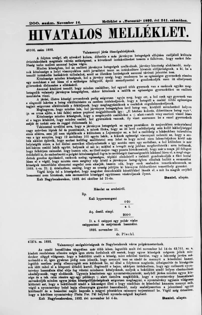 A Totontál  hivatalos melléklete, 5. évf. 1892. november 14. 200. sz.