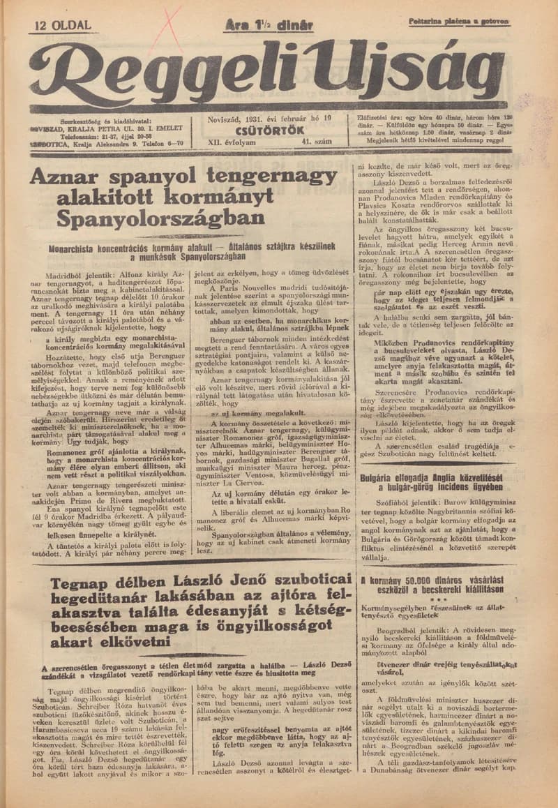 Reggeli Újság, 12. évf. 1931. február 19. 41. sz.