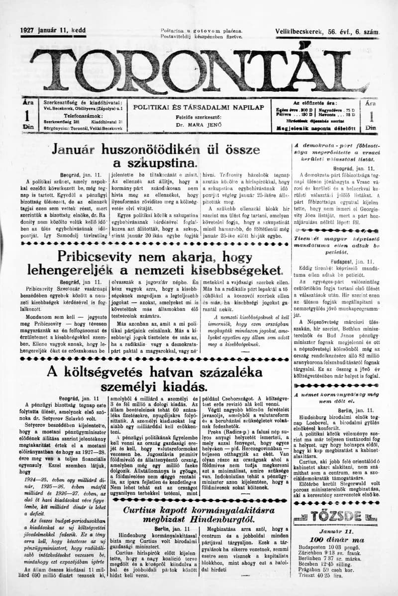 Torontál, 56. évf. 1927. január 11. 6. sz.
