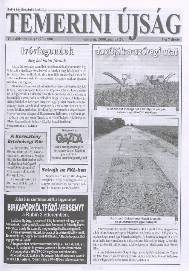Temerini Újság, 6. évf. 2000. június 29. 26. sz.