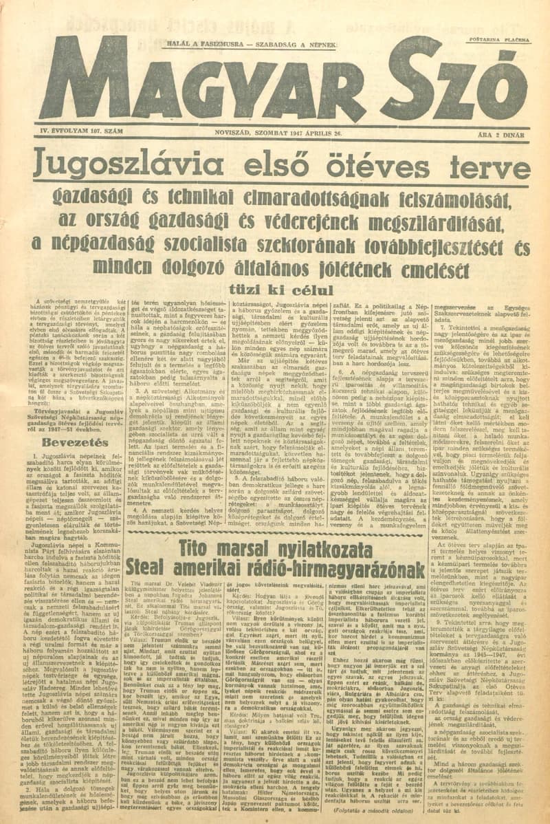 Magyar Szó, 4. évf. 1947. április 26. 107. sz. 1–8. oldal