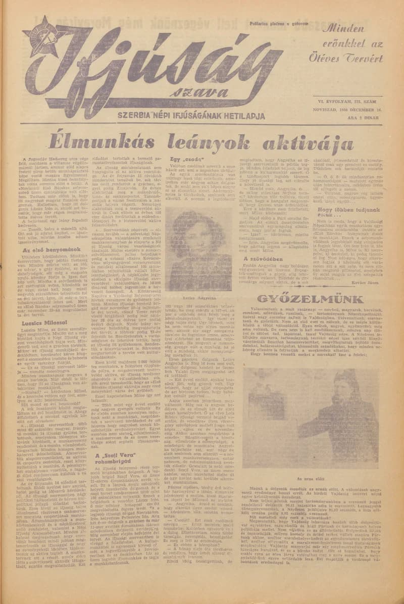 Ifjúság Szava, 6. évf. 1950. december 16. 275. sz.