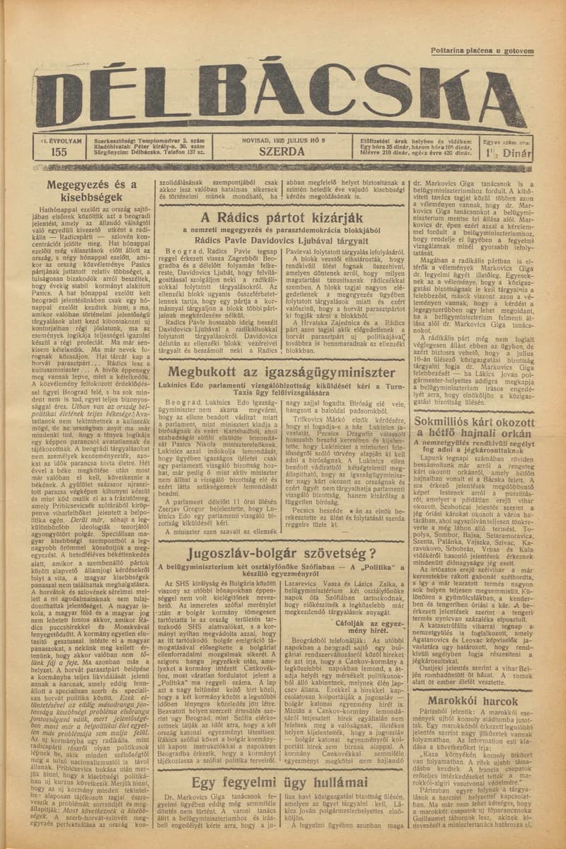 Délbácska, 6. évf. 1925. július 8. 155. sz.