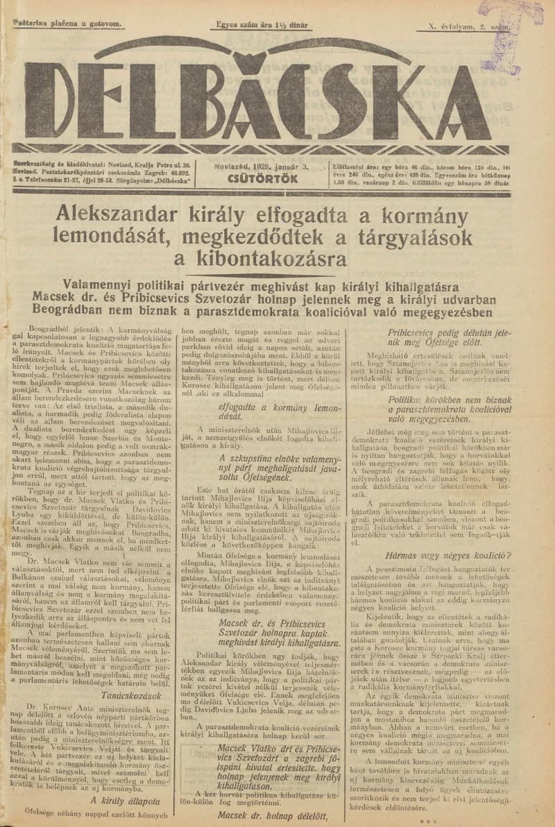 Délbácska, 10. évf. 1929. január 3. 2. sz.